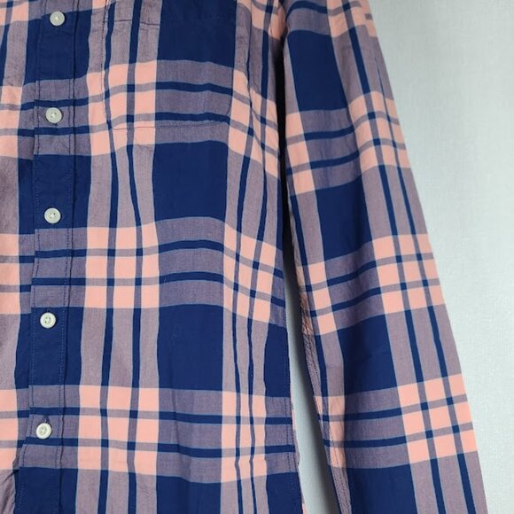 American Eagle Men's Navy Pink Plaid Long Sleeve Casual Button-Front Shirt XS - Picture 3 of 7
